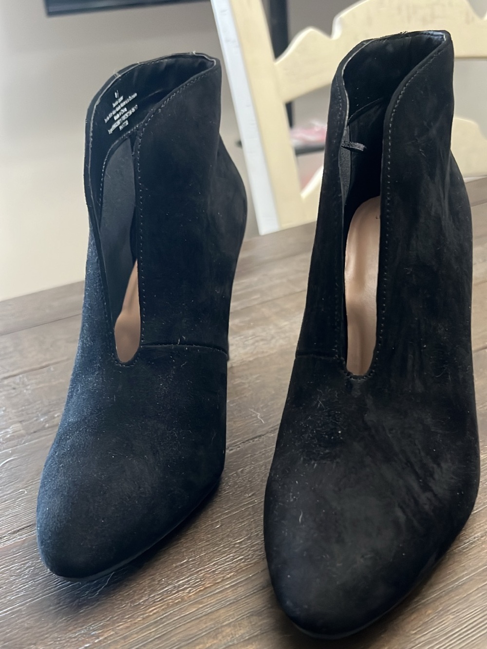Black Suede Women's Ankle Boots - Elegant V-Cut Design